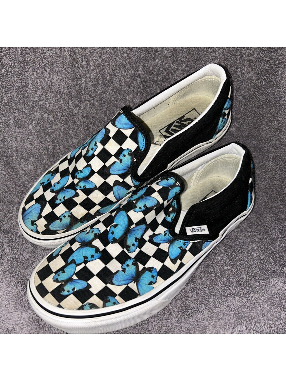 Vans Checkerboard Slip-on Butterfly Black White Unisex M 6.5 / W 8.0